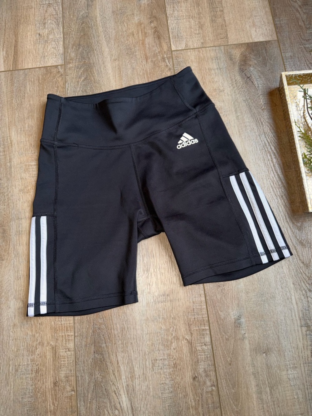 adidas Black Athletic Bike Shorts with White Stripes small